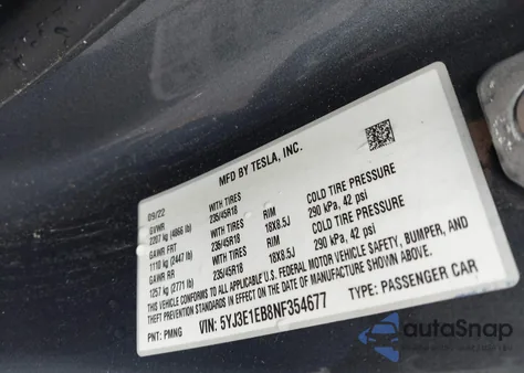 2022 Tesla Model 3 Long Range Dual Motor All-Wheel Drive from USA, damaged, VIN 5YJ3E1EB8NF354677